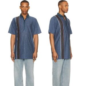 The Row Eddie Oversized Linen Polo Shirt Blue Shade Small NWT Striped